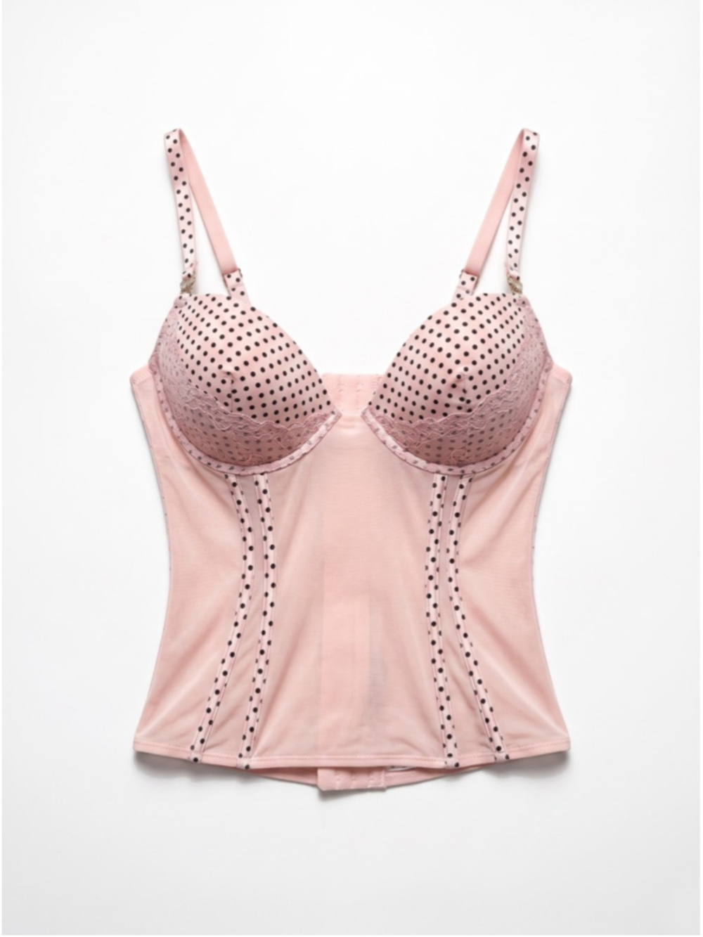 La Senza Pink & Black Polka Dot Corset Sheer Sexy Lingerie Lace Women Size M